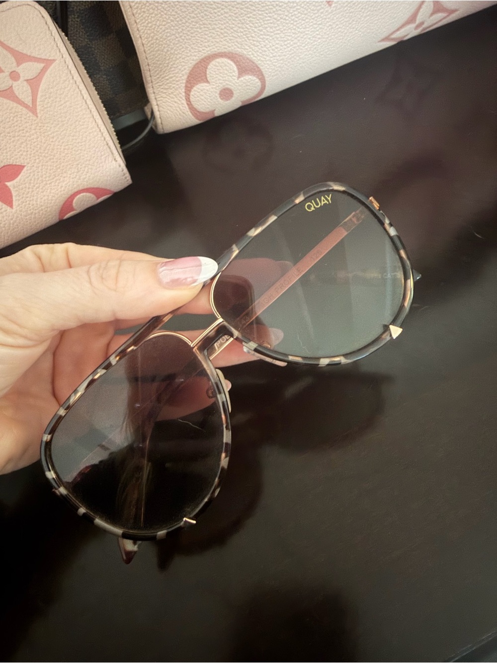 Quay Australia Tortoiseshell and Gold Aviator Sunglasses - Brown/Black Lenses
